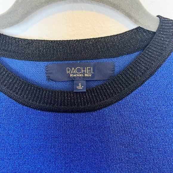 RACHEL Rachel Roy Women's Metallic Blue Ringer Pullover Top Size Small - Picture 2 of 5